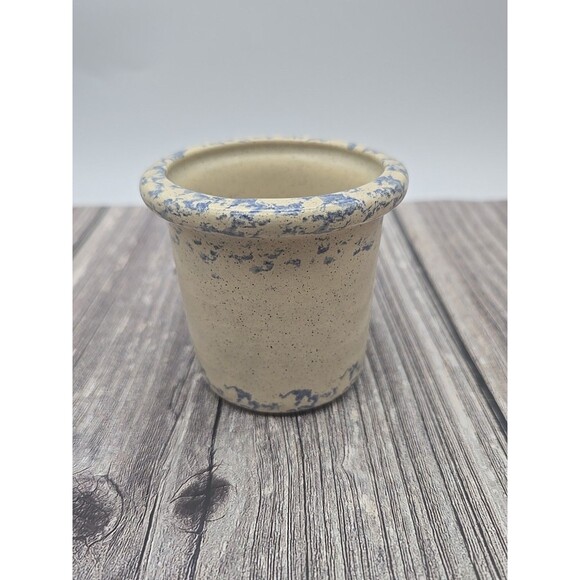 Vintage Small Crock with Apple & Spongware Pattern 3" - Picture 4 of 10